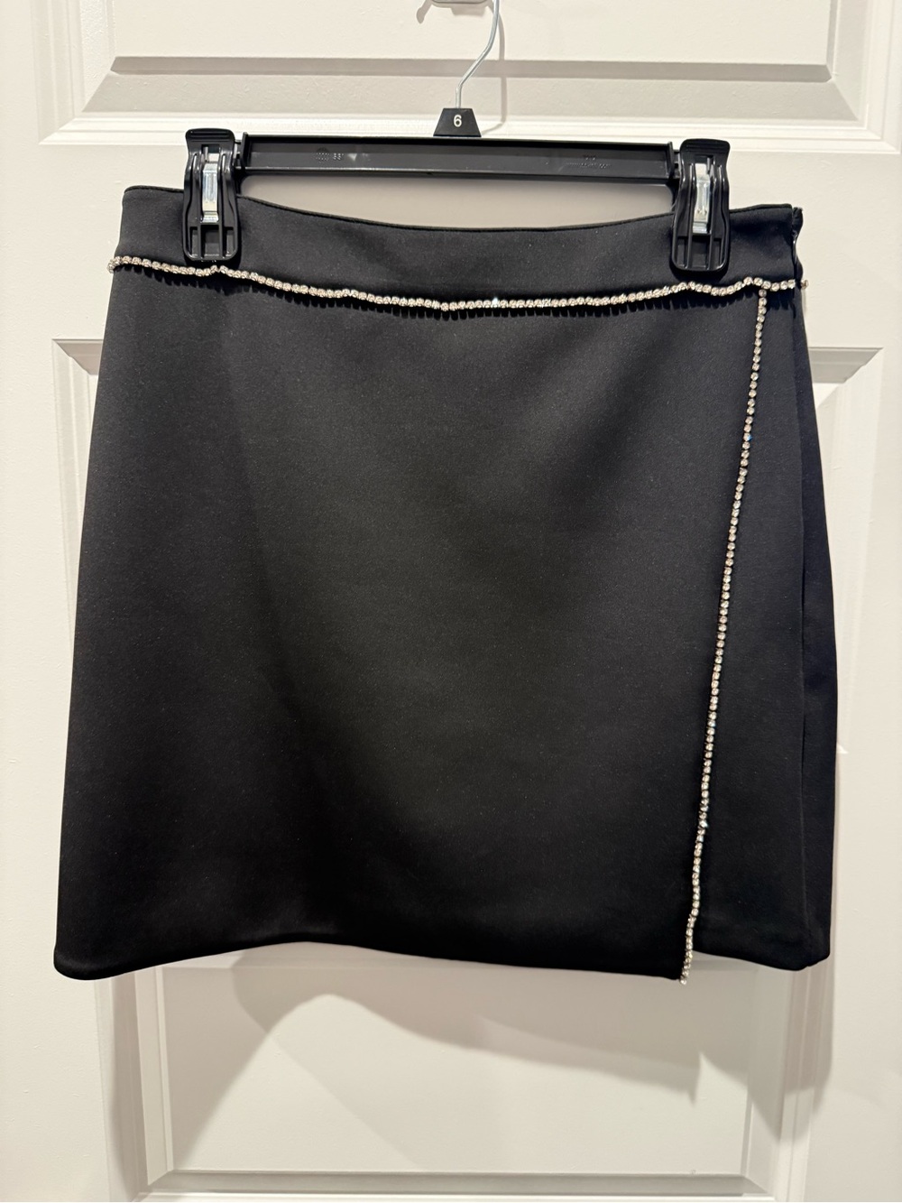 Good American Black Mini Skirt with Crystal/Rhinestone Chain Trim (Scuba fabric)